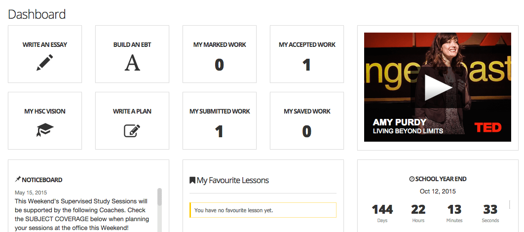 Student dashboard in the student portal